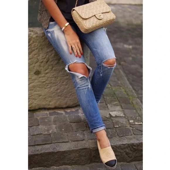 💚CHANEL Espadrille Flats Cap Toe Tan Black - Picture 4 of 16